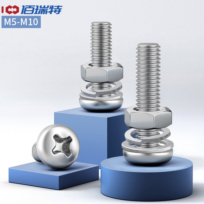 Bairuit M5-M10 304 Stainless Steel Screws, Extended Phillips Head Screws, Combination Nuts, Flat Washers, Bolt Sets, M5*80mm [5 Sets]
