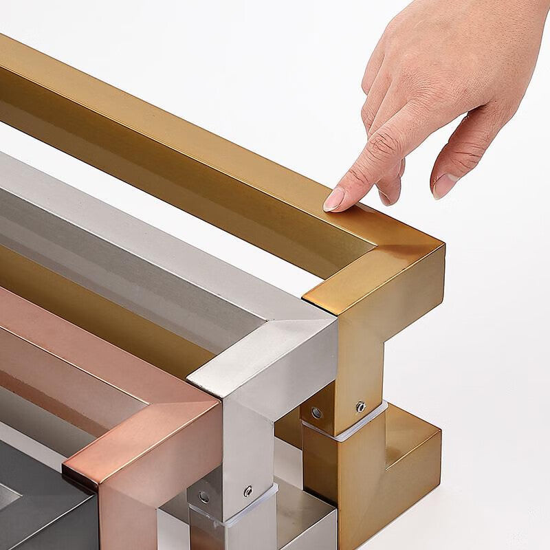 Deqi square tube glass door handle, double-bend fingerless, framed corner glass door/wooden door handle, rose gold brushed finish, fingerprint-resistant, extra thick, total length 800mm, hole spacing 775mm.
