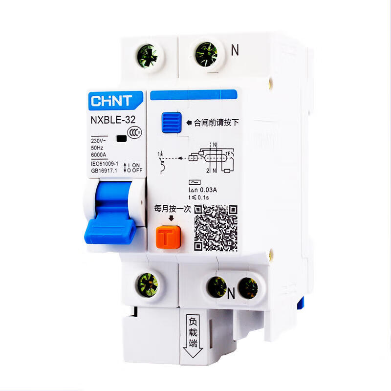 Chint residual current operated circuit breaker; NXBLE-32 1P+N D6 30mA 6kA