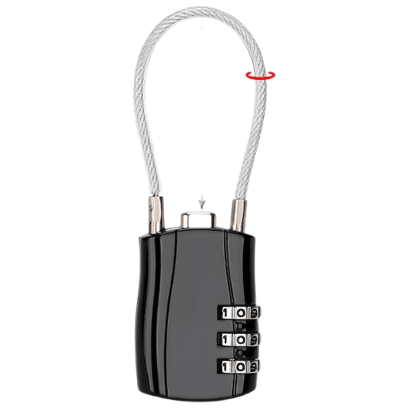 Beginner steel wire lock, combination lock, suitable for student dormitories, lockers, helmets, and suitcases; anti-theft lock for small student dormitories; 3-digit combination, black.