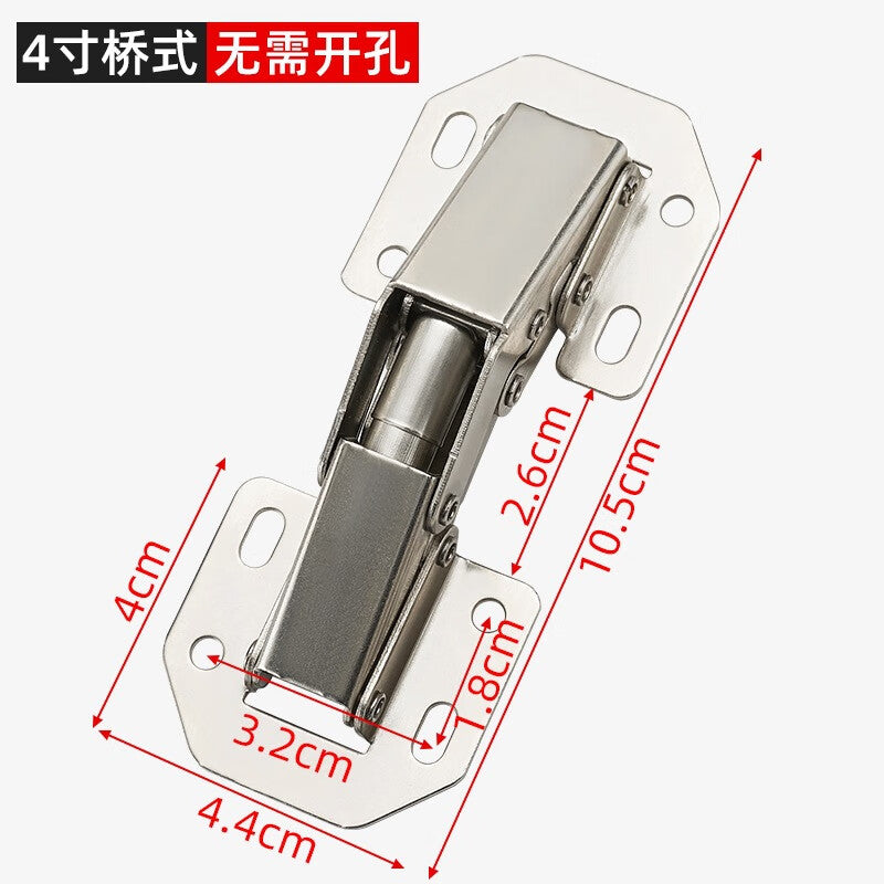 Thousand-speed wheel bridge type soft-close damping thickened door and cabinet hinge, 4-inch wardrobe special, thickened spring, hardened solid rivets, 4-inch bridge type [4 pieces]