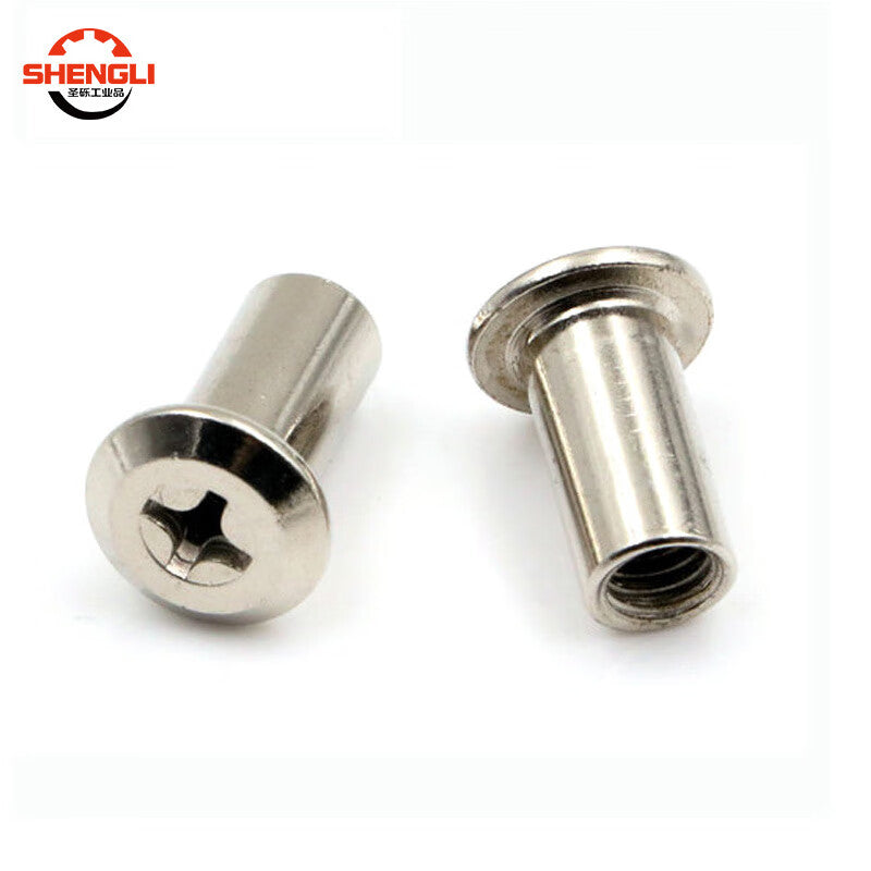Saint-Lite Furniture Cabinet Butt Nuts, Clamping Board Flat Head Nuts, Children's Bed Butt Nuts and Screws Fixing Accessories M6*12*8 Phillips Head Nickel-Plated [50 Pieces]