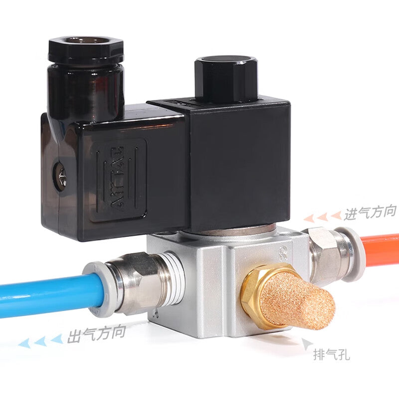 AirTAC 2-position 3-way normally closed, direct-acting solenoid valve, DIN socket type; 3V208NCB