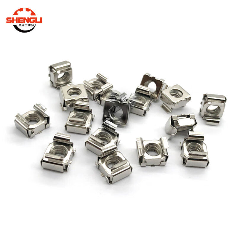 Saint-Rich Nickel-Plated Galvanized Clip-On Network Cabinet Cage-Type Floating Sheet Metal Square Nut, White Zinc Plated M6 [100 Pieces]