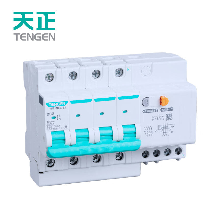 Tianzheng Electric Air Switch TGB1NLE-32 3P+NC 32A 30mA 335021600653 Miniature Leakage Protection Circuit Breaker