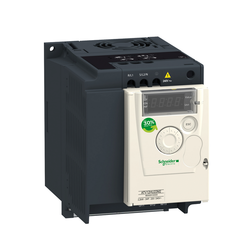 Schneider Electric inverter, single phase, 200-240V, radiator mounted; ATV12HU22M2