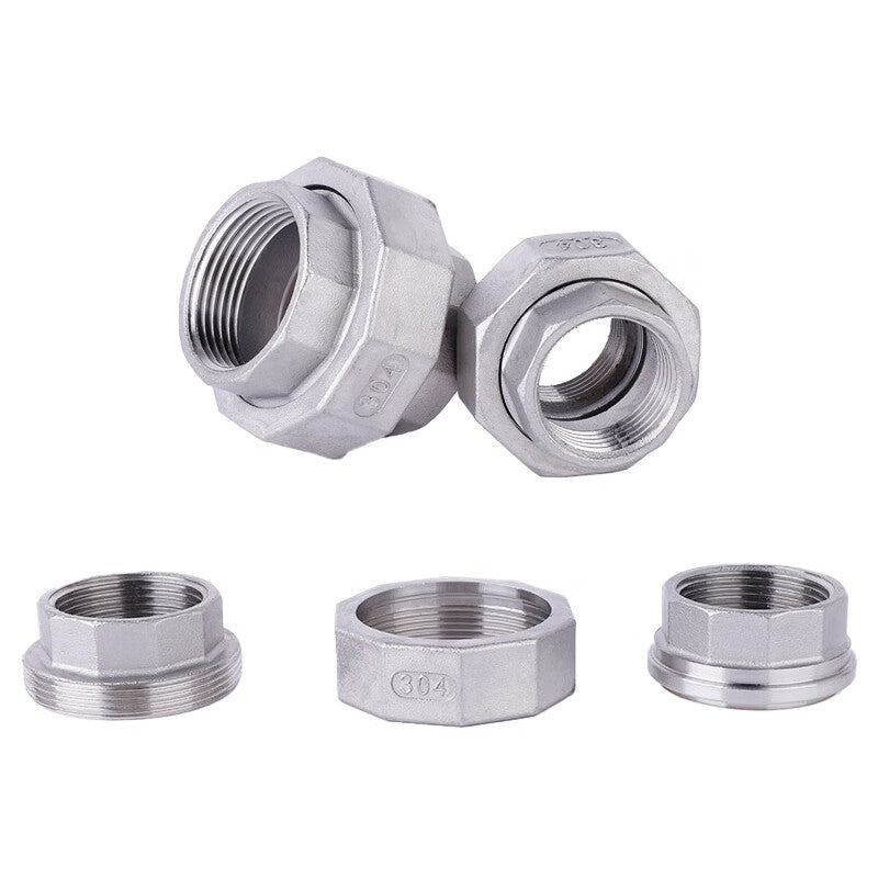 Naixin 304 Stainless Steel Internal Thread Union, Double-ended Union Water Pipe Fittings, Internal Thread Union, Threaded Connector, Oil-resistant Union, 1/2 (4 points) 304