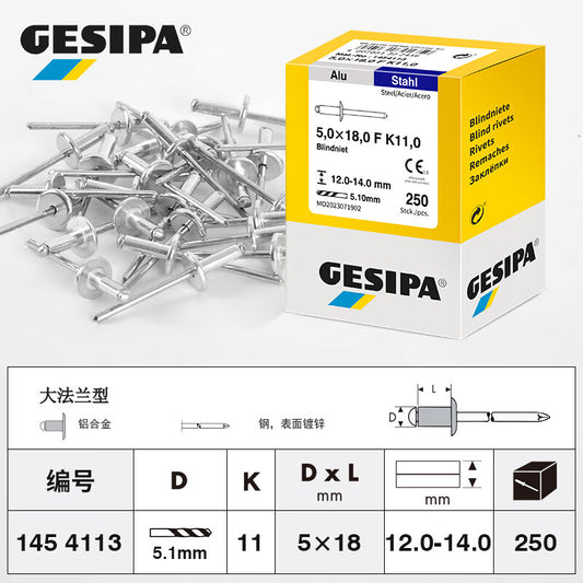 GESIPA 1454113 Standard Large Flange Blind Rivet 5.0x18.0 F K11.0 "CE" 250 pieces/box