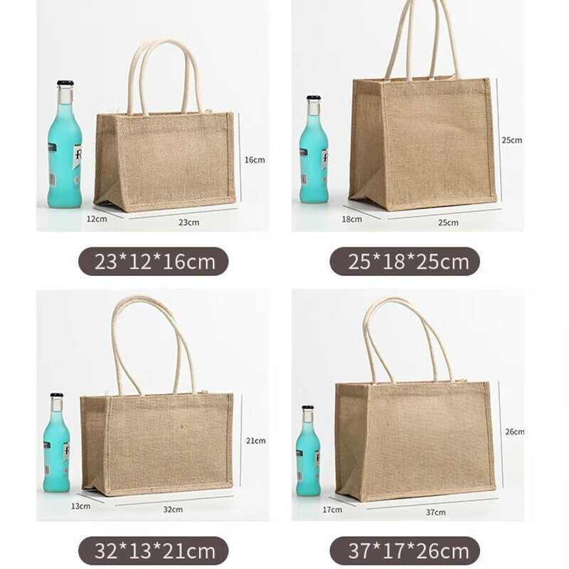 Masford jute tote bag, simple gift wrapping bag, shopping bag/lunch bag, cotton and linen style, square size, 25cm wide * 25cm high * 18cm sides.