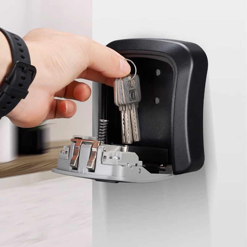 Basic key box with peephole design, suitable for home renovations, construction site security doors, and temporary key storage. Gray.
