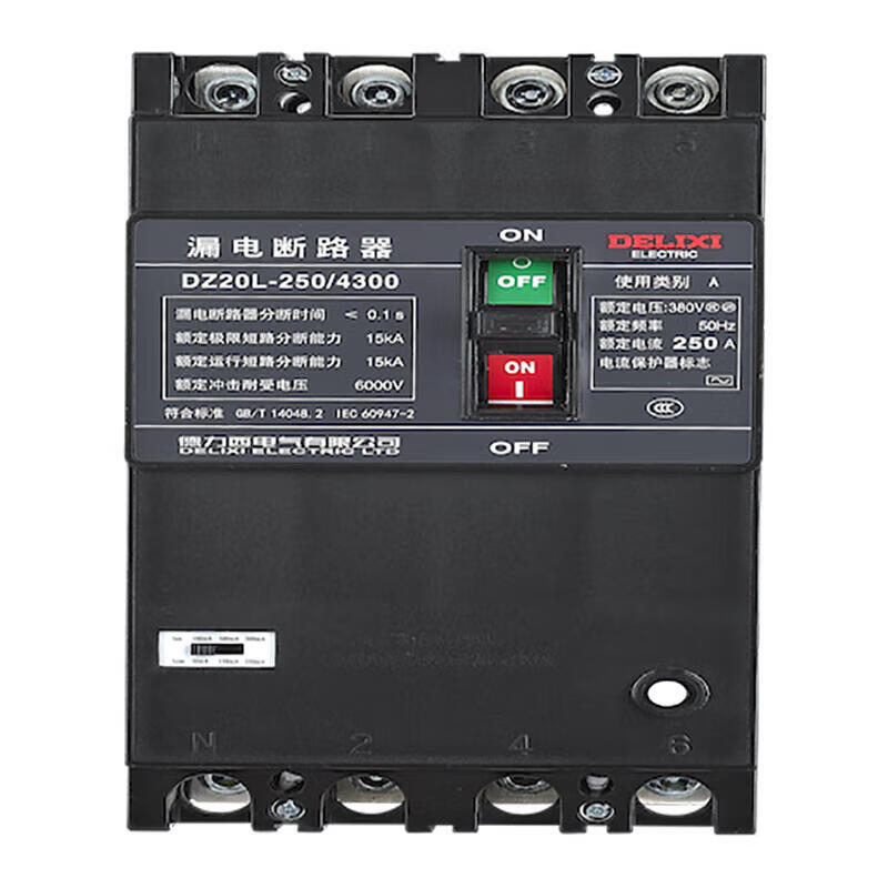 Delixi 250A Leakage Molded Case Circuit Breaker DZ20L-250/4300