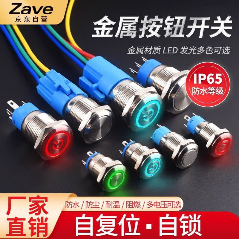 ZAVE Metal Push Button Switch 19mm Flat Head No Light Screw Pin Self-Resetting