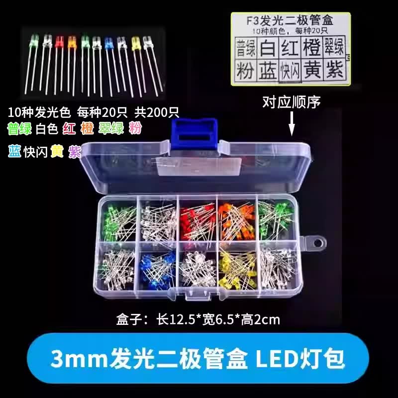 ZAVE LED beads, 3mm, 10 types per box