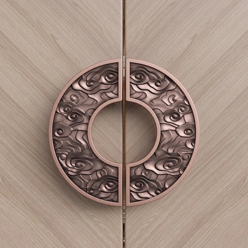 Deqi Semi-circular Auspicious Cloud Door Handle, Antique Bronze Wooden and Glass Door Handle, Chinese Luxury Door Handle, Red Antique Bronze, 400x200