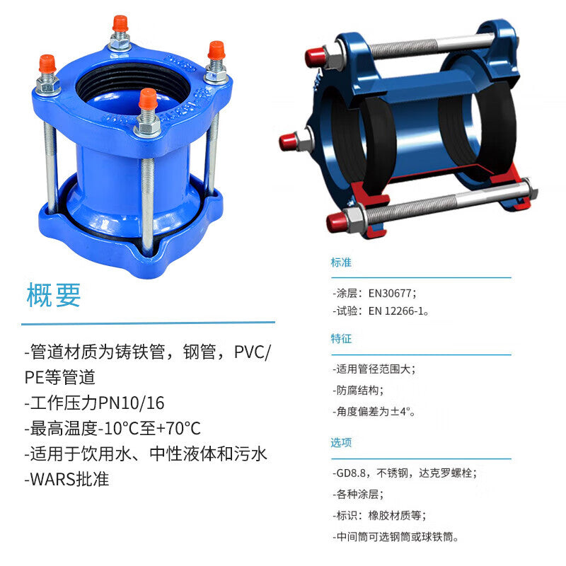 Jianhuida pipe connectors, PVC cast iron and stainless steel pipe universal compensating flange joints, PE pipe fittings, quick repair joints