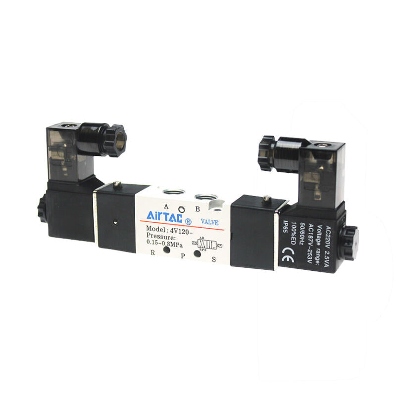 AirTAC internal pilot solenoid valve, 2-position 5-way, double solenoid, DIN socket type; 4V120M5A