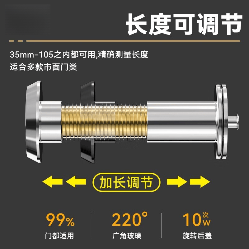 TIMUS peephole door viewer, home anti-pry high-definition lens, entrance door door viewer, 16 zinc alloy, silver, 200° x 105mm.