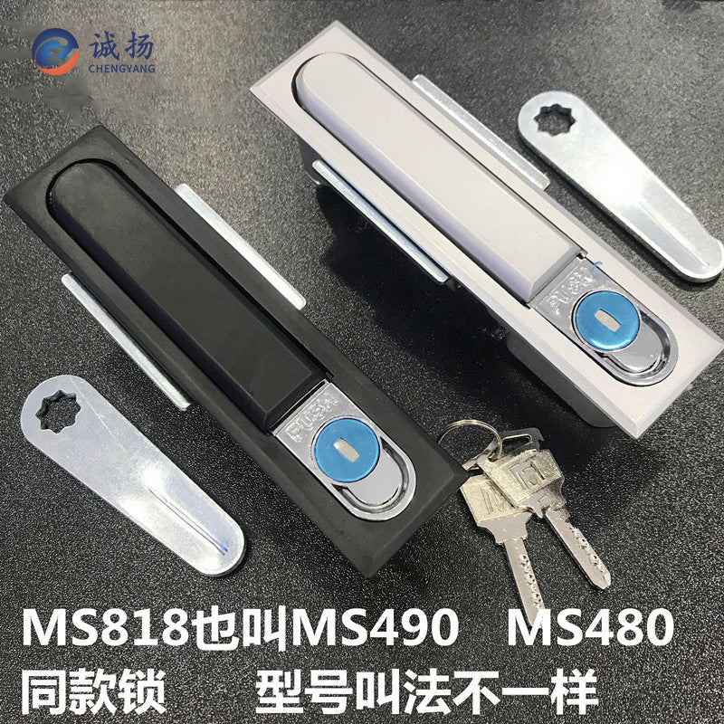 CHENGYANG Electric Cabinet Flat Lock Power Cabinet Door Lock Distribution Cabinet Anti-Theft Lock MS818 Black [Zinc Shell Zinc Back]