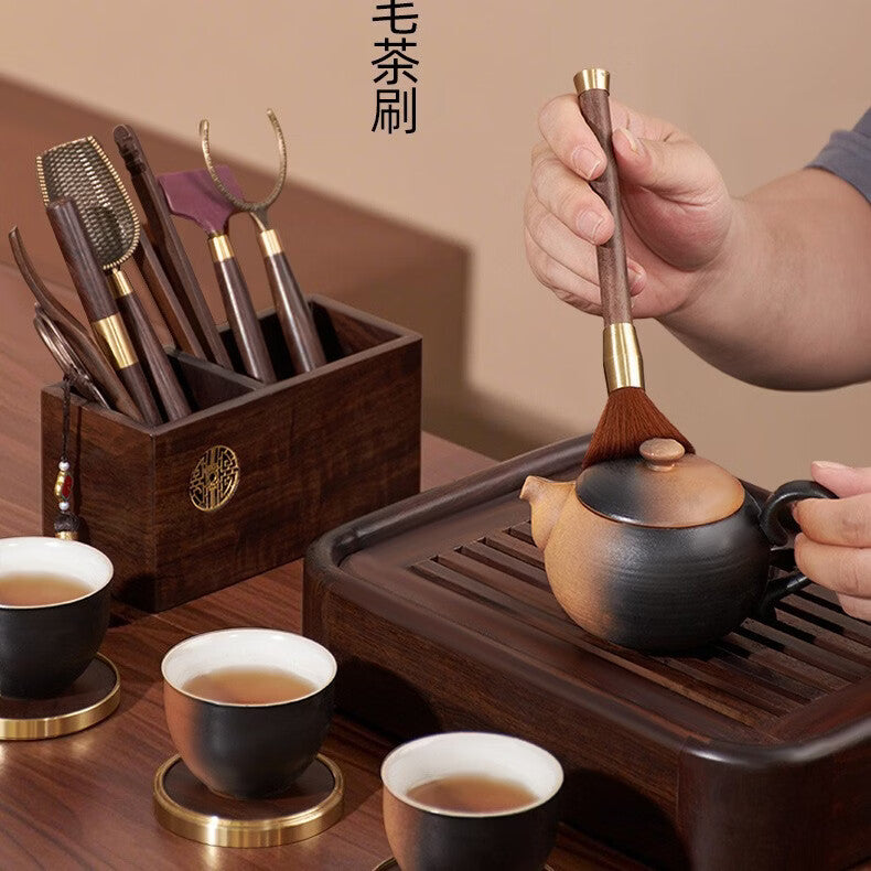Tiger Pavilion Tea Ceremony Six Gentlemen Kung Fu Tea Set Accessories: Tea Tongs, Tea Knife, Tea Spoon, Cups, Forks, Teapot Care Brush, Manual Tea Brewing Tools
