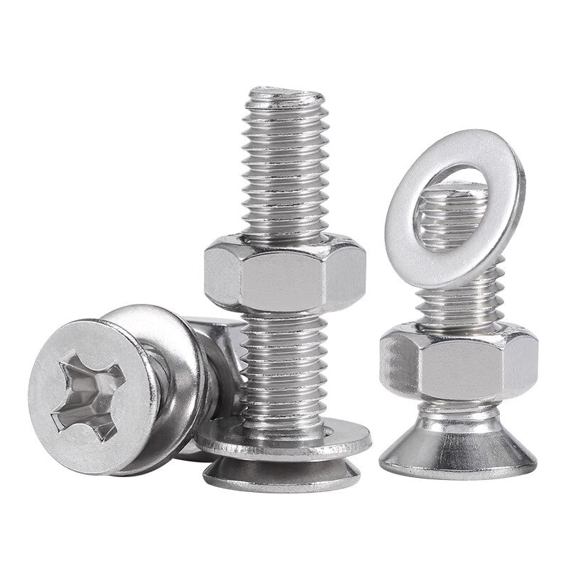 Bairuite 304 Stainless Steel Flat Head Screws and Nuts Collection, Phillips Head Countersunk Head Combination Screws M3*30 [50 Sets]