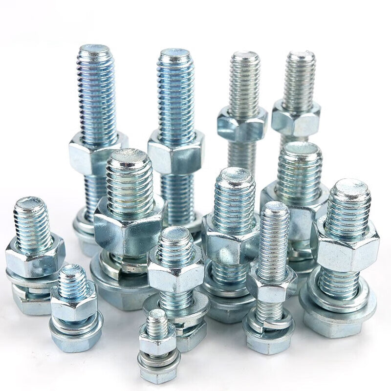 Haisdike HKLJ-25 8.8 grade blue-white zinc external hex bolt GB5783 screw nut flat washer spring washer set combination screw M16*80 (10 sets)