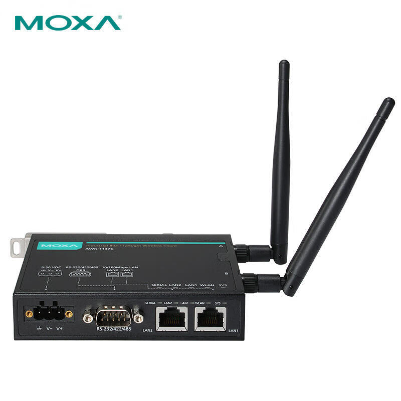 Moxa's industrial wireless mobile applications provide an ideal client solution to solve the problem of Ethernet devices and serial devices accessing WLAN (wireless local area network); AWK-1137C