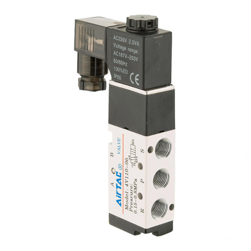 AirTAC internal pilot solenoid valve, 2-position 5-way, single solenoid, DIN socket; 4V11006C