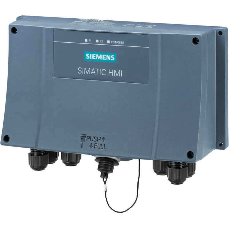 Siemens HMI junction box advanced version, for mobile panel fixed on the wall, PROFINET and PROFIsafe, connection of safety relay, emergency stop circuit bridging, connection point identification, integrated switch, MRP client, IRT; 6AV21252AE230AX0