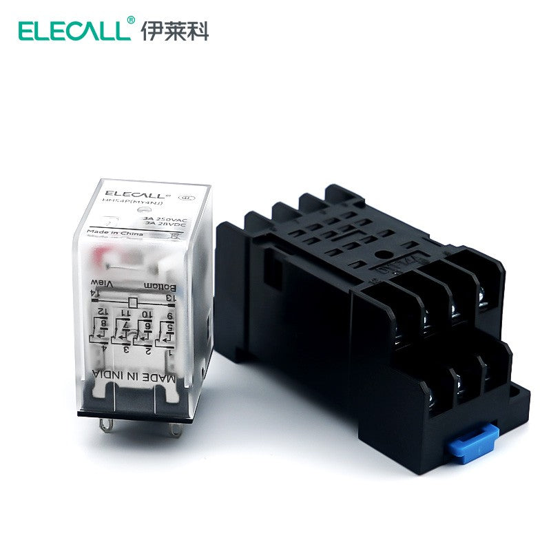 ELECALL HH54P small intermediate relay AC four open four closed with light and base electromagnetic relay set 14 feet MY4NJ AC36V