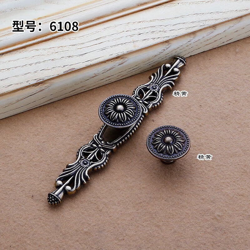 Shanhe Crafts Chinese Style Drawer Wardrobe Handles, Antique Bathroom Dressing Table Cabinet Door Handles, Furniture Hardware Accessories Handles, Fine Yellow 6108 - Single Hole [Pack of 5]