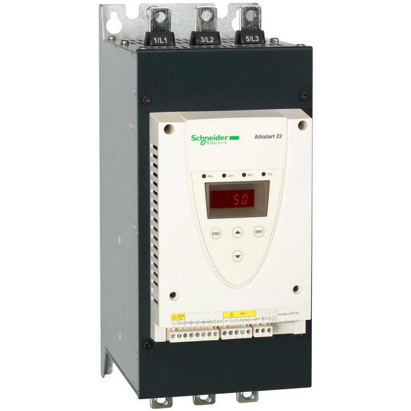 Schneider Electric soft starter, ATS22, 140A, 440V, 220V control power supply; ATS22C14Q