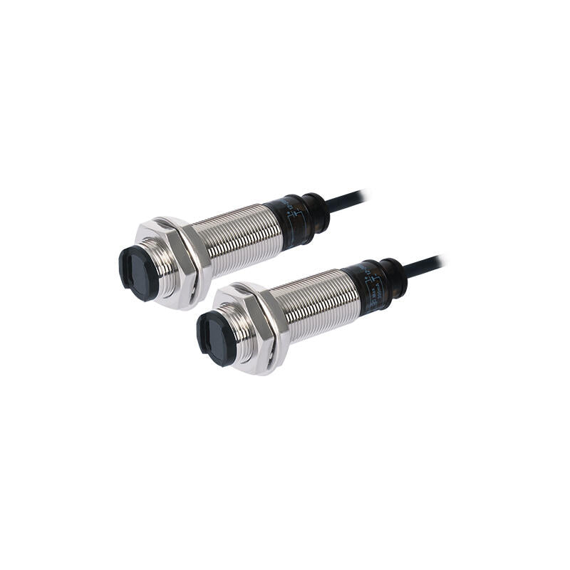 Autonics cylindrical photoelectric sensor, through-beam type, detection distance 20m, DC12-24V, PNP, cable 2m, ON when light enters; BR20M-TDTL-P