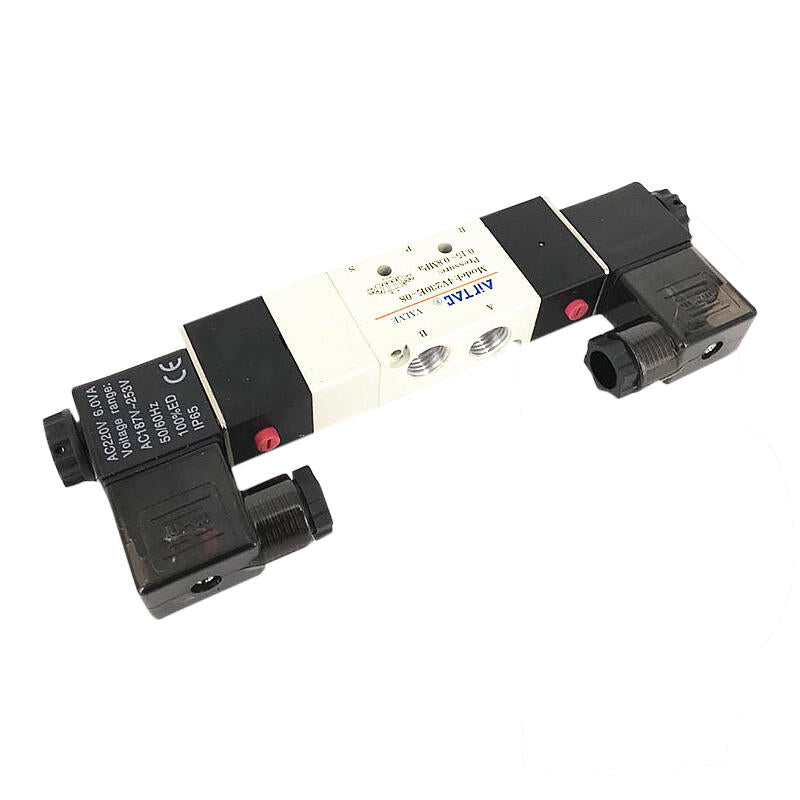 AirTAC internal pilot solenoid valve, 3-position 5-way center-through, double solenoid, DIN socket; 4V230E08A