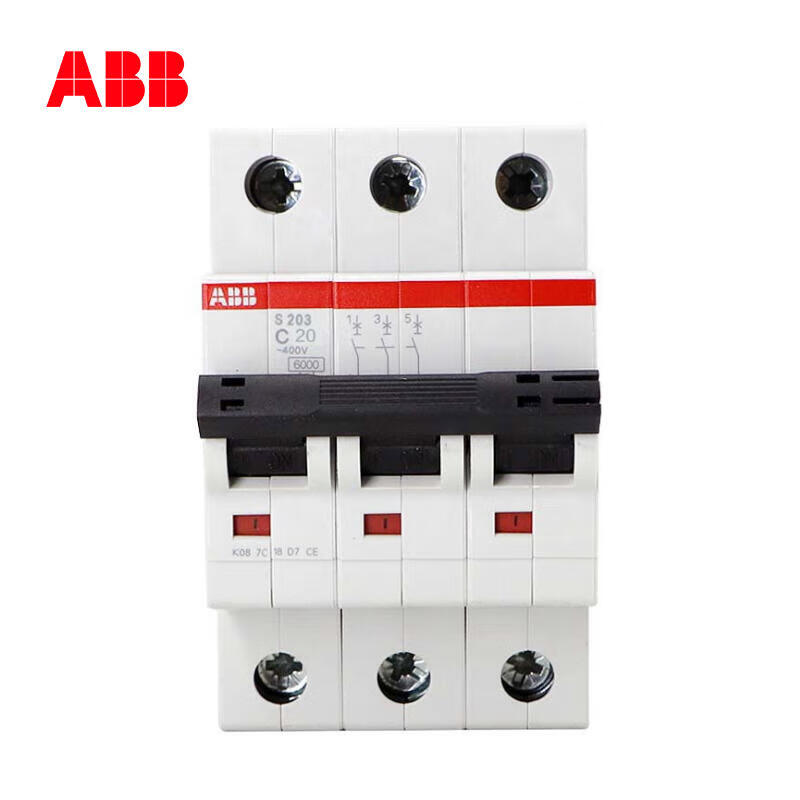 ABB S203-C20 Miniature Circuit Breaker, 20A, 3-pole