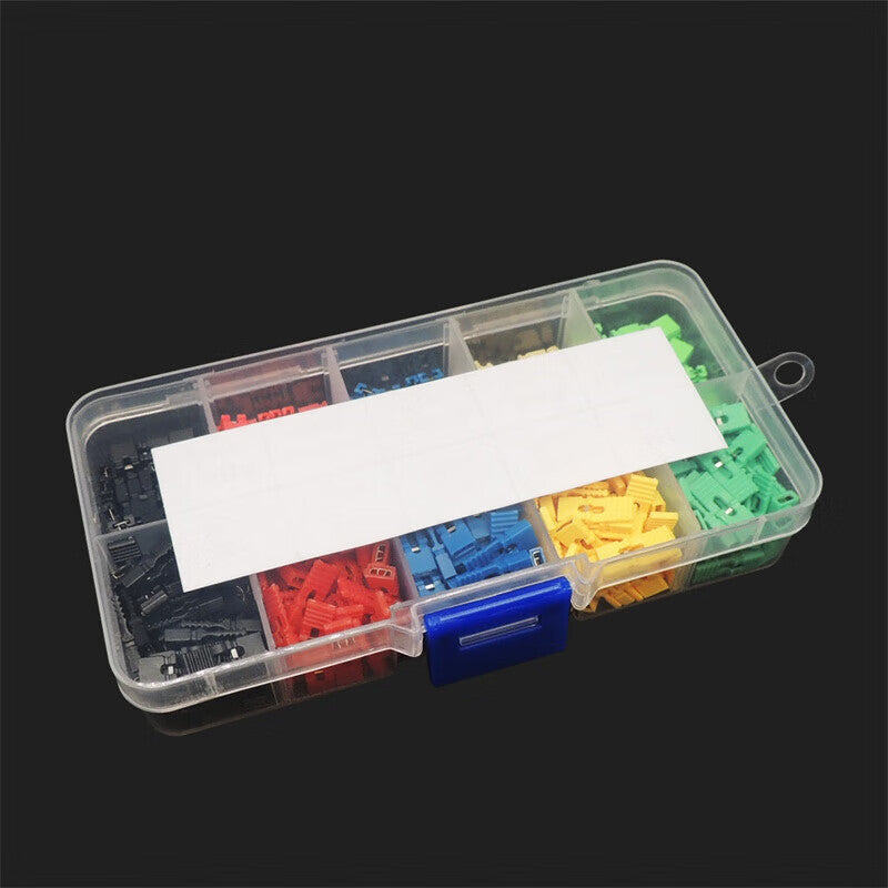 Double Platinum (10 types, 500 pieces total) jumper caps, shorting caps, 2.54mm spacing, block pin header connectors, long shank caps. Unit: piece.