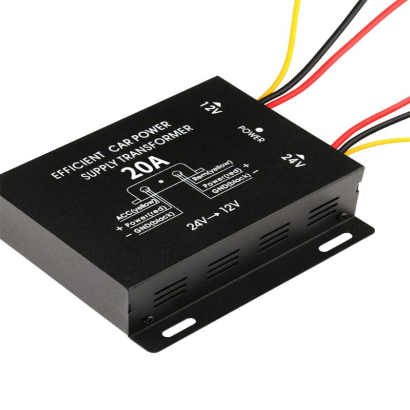 Ouhuayuan 24V to 12V Car Power Converter for Trucks, Subwoofer Audio Upgrade, 20A 240W Output