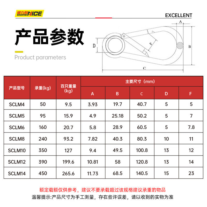 Gulinai Stainless Steel Strap Female Loop Spring Buckle Outdoor Durable Connecting Fastener SCLM6 5-pack