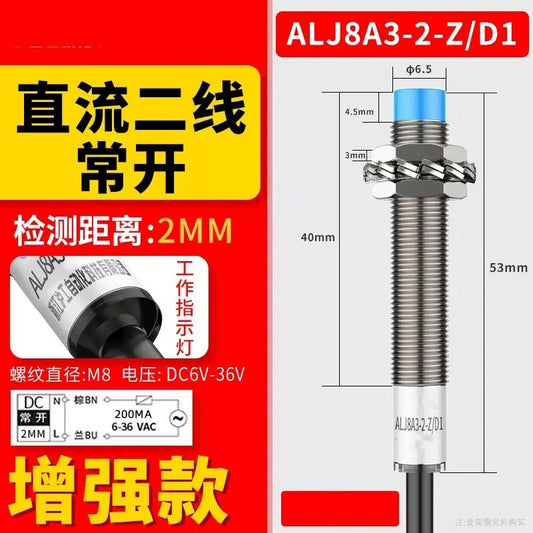 Xinkaichen DC Three-Wire NPN Normally Open M8 Inductor Sensor 6V 24V 36V Enhanced Version ALJ8A3-2-Z/D1 DC Two-Wire Normally Open