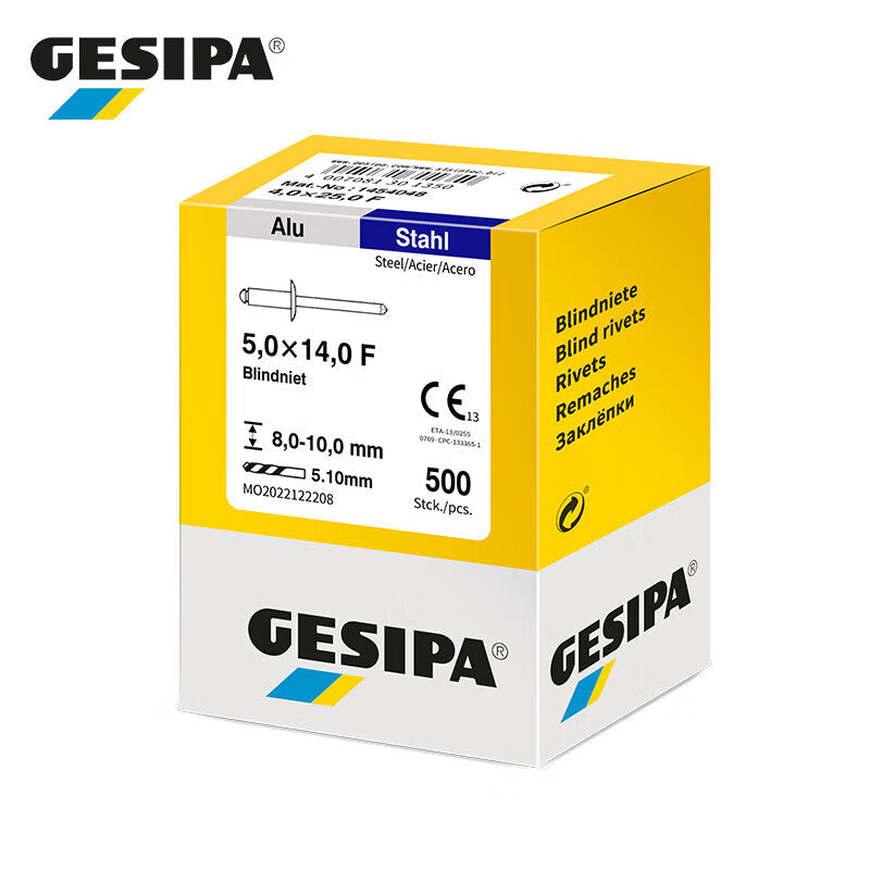 GESIPA 1454048 Standard Flat Round Head Blind Rivet 5.0 x 14.0 F "CE" 500 pieces/box