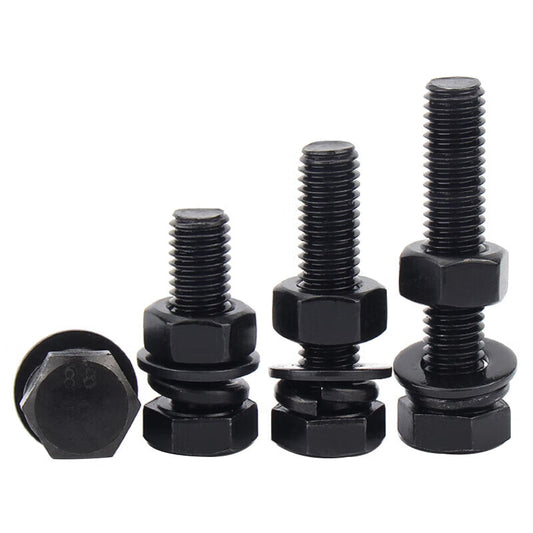 Kaying Black Grade 8.8 External Hex Bolt Nut Flat Washer Spring Washer 4-Piece Set M16*160 (5 sets)