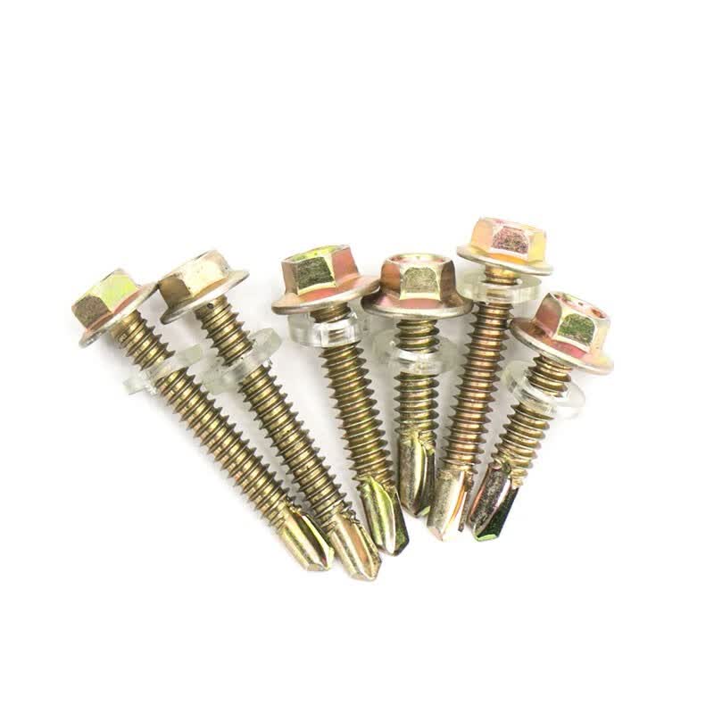 Bingyu BYly-33 Color Zinc Foundry Hexagonal Self-Drilling Screws, Extended Hexagonal Dovetail Screws for Color Steel Sheets, 12# 4.8*40 (Approx. 400 pieces/bag)