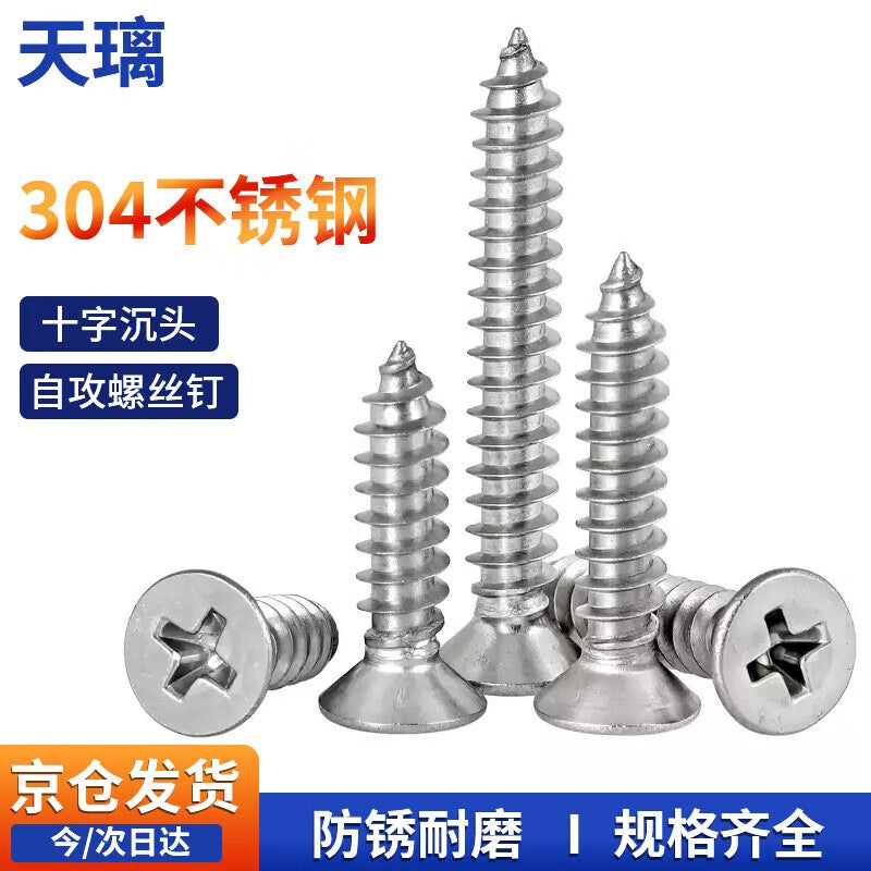 Tianli 304 Stainless Steel Self-Tapping Screws, Phillips Head Countersunk Head Screws, Extended KA Wood Screws