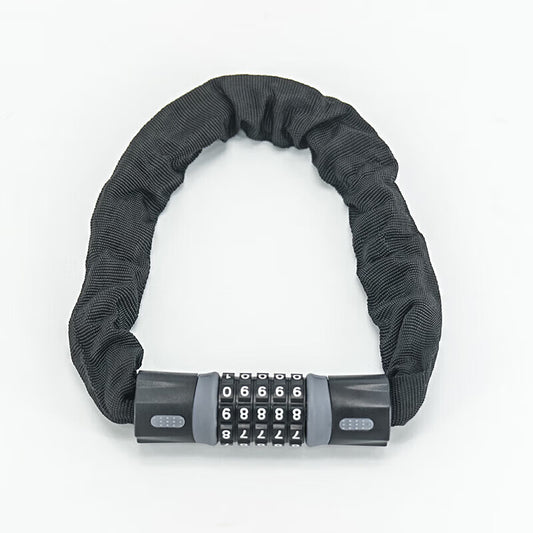 Bingyu 5-digit combination chain lock, anti-theft combination lock for bicycles and motorcycles, waterproof and shear-resistant iron chain lock, black and gray straight head, 1.2m, BH-679