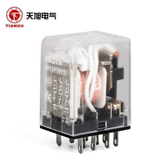 PEOTR HH53P intermediate relay small electromagnetic relay with light 11-pin silver contact AC220V 1 piece
