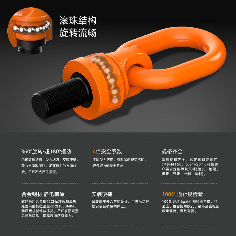 Iron Man Pioneer Universal Lifting Ring with Side-Pull Eye Type Lifting Lug, 360° Gravity Rotating Lifting Buckle, M8*13mm, 0.4 Tons