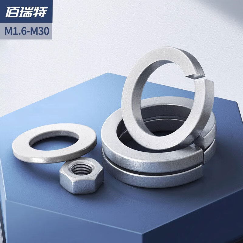 Bairuit 316/304 Stainless Steel Screw, Nut, and Washer Set, Hexagonal Nut, Round Washer, Spring Washer Combination M8 [10 Sets] 316