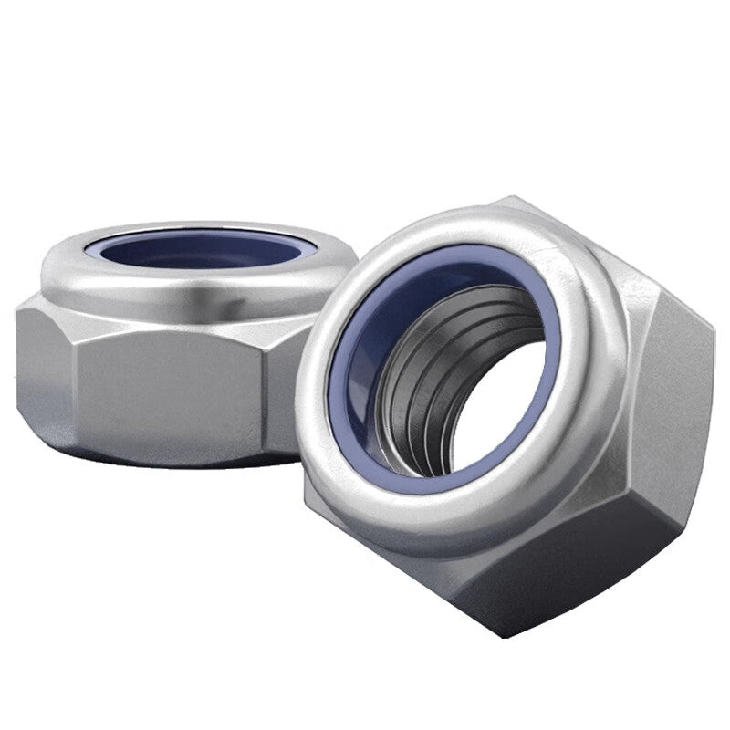 Bairuite Stainless Steel Nylon Locking Nuts, American Standard Locking Nuts, Self-Locking Fine Thread Reverse Thread Hexagonal Nuts M10 [10pcs] (304)