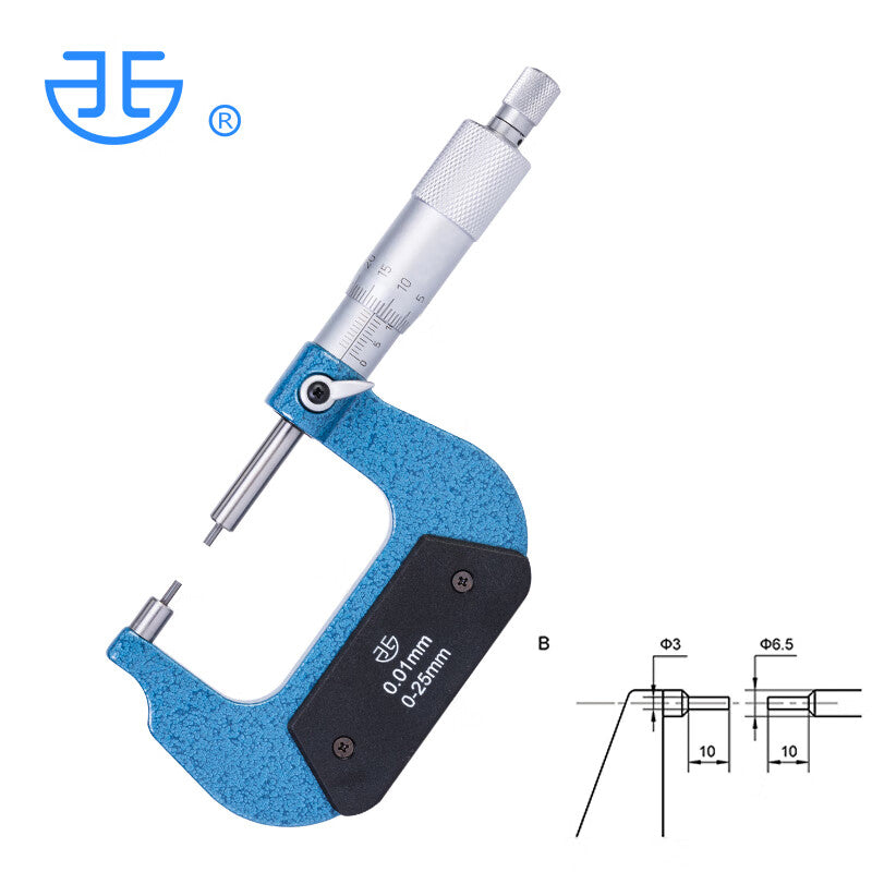 Northwest Qinghai small-head spline micrometer, 2*5/3*10mm, fine end graduation value 0.01mm, 200-11-200/Type B, 0-25mm.