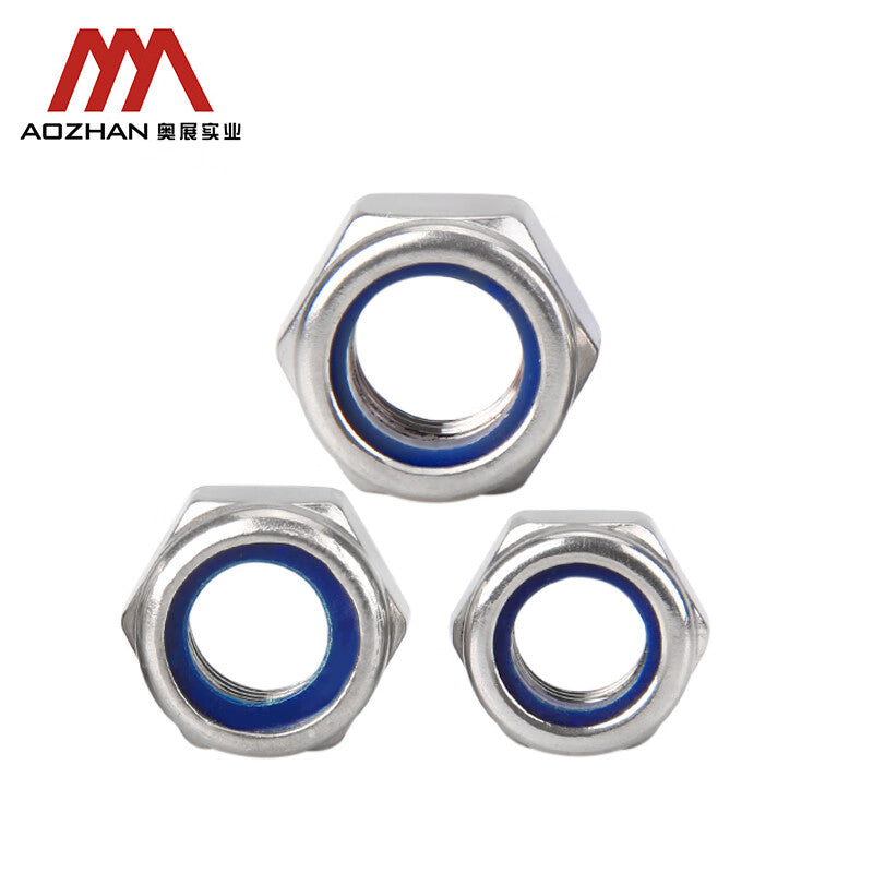 AOZHAN 304 Stainless Steel DIN982 Thick Hex Nylon Nuts, Full Range, M8, 700 pieces/box