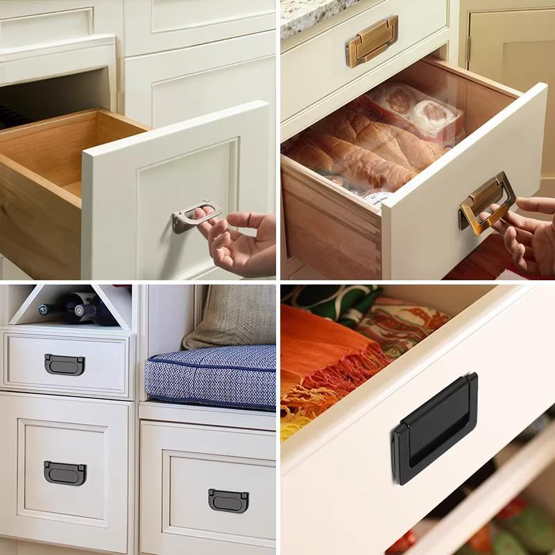 Honggong concealed drawer handles for wardrobes, cabinets, bedside tables, and pull rings (black).